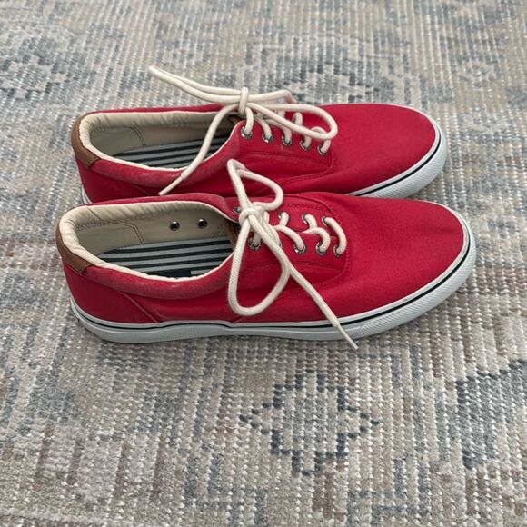 Sperry Men's Striper Fashion Sneaker, Red Canvas size 10.5 - Picture 1 of 9